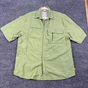 REI Mens Medium Green Short Sleeve Button Up Hiking Shirt Mesh Vented Back